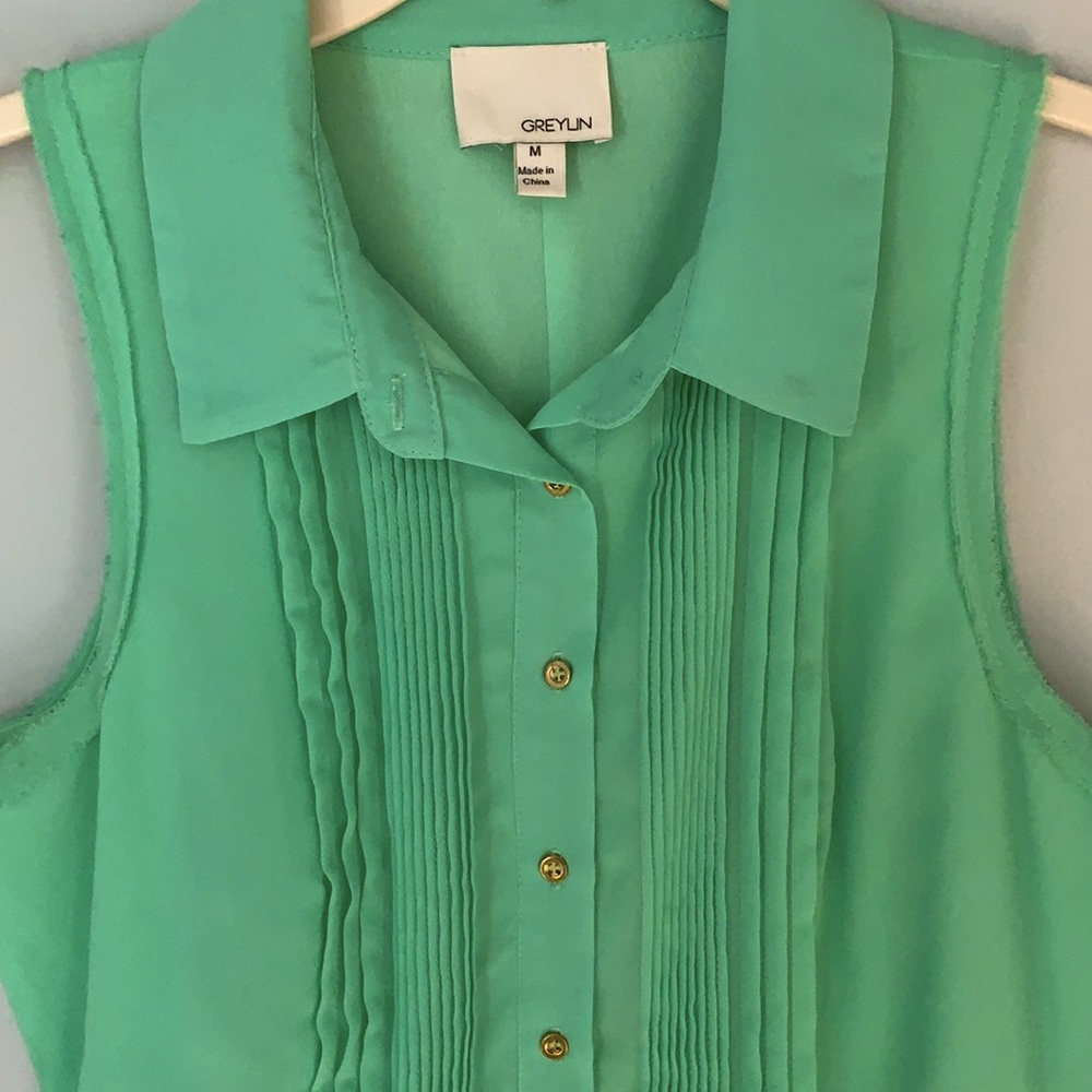 Greylin sea foam green pleated dress size M - Picture 2 of 5